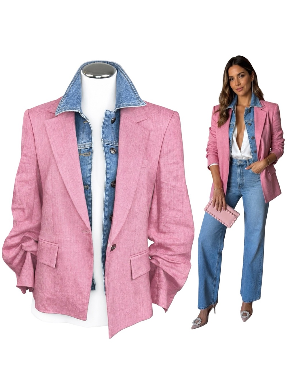 $685 VERONICA BEARD "Aaliyah" Dickey Blazer Jacket Sz 8 Pink